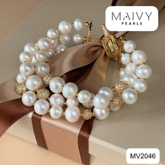 MV2046 - Lắc tay 3 sợi trai trắng mix charm