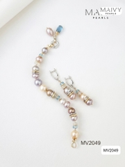 MV2049 - Set 3 Sản Phẩm Dây Chuyền/ Lắc Tay / Bông Tai Ngọc Trai Hồng Ánh Tím Mix Đá Thạch Anh