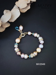 MV2049 - Set 3 Sản Phẩm Dây Chuyền/ Lắc Tay / Bông Tai Ngọc Trai Hồng Ánh Tím Mix Đá Thạch Anh