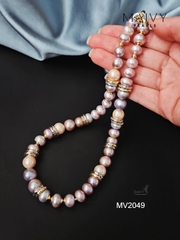 MV2049 - Set 3 Sản Phẩm Dây Chuyền/ Lắc Tay / Bông Tai Ngọc Trai Hồng Ánh Tím Mix Đá Thạch Anh