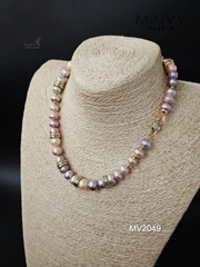 MV2049 - Set 3 Sản Phẩm Dây Chuyền/ Lắc Tay / Bông Tai Ngọc Trai Hồng Ánh Tím Mix Đá Thạch Anh