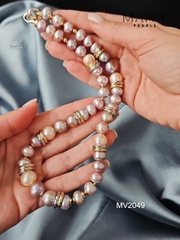 MV2049 - Set 3 Sản Phẩm Dây Chuyền/ Lắc Tay / Bông Tai Ngọc Trai Hồng Ánh Tím Mix Đá Thạch Anh