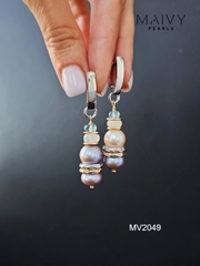 MV2049 - Set 3 Sản Phẩm Dây Chuyền/ Lắc Tay / Bông Tai Ngọc Trai Hồng Ánh Tím Mix Đá Thạch Anh