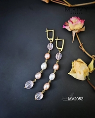 MV2052 - Set Lắc Tay Nhiều Sợi / Bông Tai Ngọc Trai Hồng Mix Đá Thạch Anh