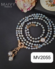 MV2055 - Set 2 Dây Chuyền Ngọc Trai Tròn Dài Và Ngắn Màu Xám.