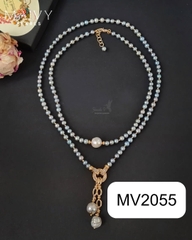 MV2055 - Set 2 Dây Chuyền Ngọc Trai Tròn Dài Và Ngắn Màu Xám.
