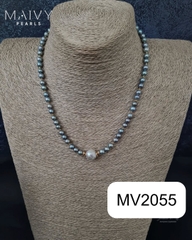 MV2055 - Set 2 Dây Chuyền Ngọc Trai Tròn Dài Và Ngắn Màu Xám.