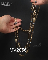 MV2057 - Dây Chuyền 2 Nửa Trai Lông Công Mix Đá Thạch Anh Khói Cách Điệu Kiểu Hiện Đại