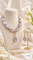 MV2061 - Set Ngọc Trai Baroque Hồng Ánh Tím Kèm Mặt Gồm 3 Sản Phẩm Dây Chuyền/Lắc Tay/Bông Tai