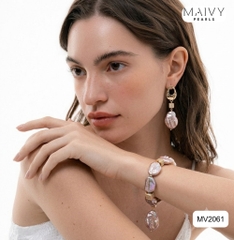 MV2061 - Set Ngọc Trai Baroque Hồng Ánh Tím Kèm Mặt Gồm 3 Sản Phẩm Dây Chuyền/Lắc Tay/Bông Tai