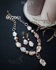 MV2061 - Set Ngọc Trai Baroque Hồng Ánh Tím Kèm Mặt Gồm 3 Sản Phẩm Dây Chuyền/Lắc Tay/Bông Tai