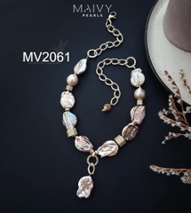 MV2061 - Set Ngọc Trai Baroque Hồng Ánh Tím Kèm Mặt Gồm 3 Sản Phẩm Dây Chuyền/Lắc Tay/Bông Tai