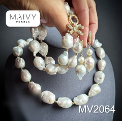 MV2064 - Set Trai Baroque Trắng Charm Nơ Gồm 3 Sản Phẩm Dây Chuyền/ Lắc Tay/Bông Tai 2 Màu Mạ Vàng/Xi Kim