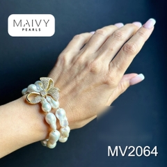 MV2064 - Set Trai Baroque Trắng Charm Nơ Gồm 3 Sản Phẩm Dây Chuyền/ Lắc Tay/Bông Tai 2 Màu Mạ Vàng/Xi Kim