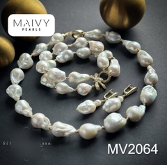 MV2064 - Set Trai Baroque Trắng Charm Nơ Gồm 3 Sản Phẩm Dây Chuyền/ Lắc Tay/Bông Tai 2 Màu Mạ Vàng/Xi Kim