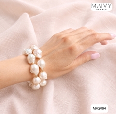MV2064 | Set Dây Chuyền - Lắc Tay Và Bông Tai Ngọc Trai Baroque Trắng Phối Charm Nơ - Tiểu Thư Dịu Dàng