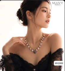 MV2069 - Dây Chuyền Baroque Hồng Ánh Tím Cách Điệu Kiểu Dáng Hiện Đại
