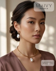 MV2070 - Set Ngọc Trai Trắng Gồm Kiềng/Bông Tai/Nhẫn