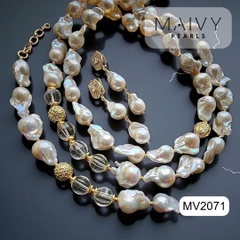 MV2071 - Set Ngọc Trai Baroque Trắng Mix Phale Trắng Gồm Dây Chuyền/Lắc Tay/Bông Tai
