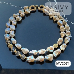 MV2071 - Set Ngọc Trai Baroque Trắng Mix Phale Trắng Gồm Dây Chuyền/Lắc Tay/Bông Tai