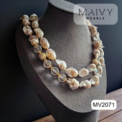 MV2071 - Set Ngọc Trai Baroque Trắng Mix Phale Trắng Gồm Dây Chuyền/Lắc Tay/Bông Tai