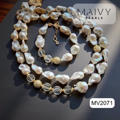 MV2071 - Set Ngọc Trai Baroque Trắng Mix Phale Trắng Gồm Dây Chuyền/Lắc Tay/Bông Tai