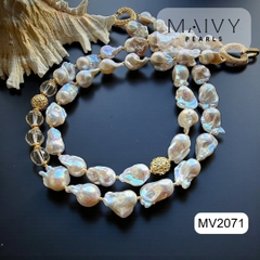 MV2071 - Set Ngọc Trai Baroque Trắng Mix Phale Trắng Gồm Dây Chuyền/Lắc Tay/Bông Tai