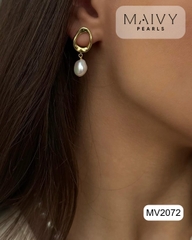 MV2172- Set Ngọc Trai Trắng Gồm Dây Chuyền Nửa Trai Nửa Dây Mạ Vàng 18K Và Bông Tai