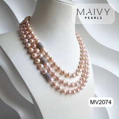 MV2074 - Dây Chuyền Ngọc Trai Hồng Ánh Tím Size 8-9mm 3 Sợi