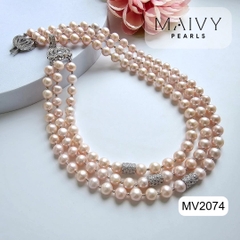 MV2074 - Dây Chuyền Ngọc Trai Hồng Ánh Tím Size 8-9mm 3 Sợi