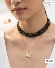 MV2080 - Dây Chuyền 10 Sợi Đá Spinel Đen Mix Bi Bạc 925 Mạ Vàng 18k