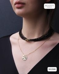 MV2080 - Dây Chuyền 10 Sợi Đá Spinel Đen Mix Bi Bạc 925 Mạ Vàng 18k