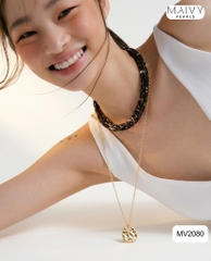 MV2080 - Dây Chuyền 10 Sợi Đá Spinel Đen Mix Bi Bạc 925 Mạ Vàng 18k