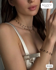 MV2189 - Set Đá Spinel Đen Size Nhí Cách Điệu Kiểu Hiện Đại Gồm Dây Chuyền/Lắc Tay/Bông Tai