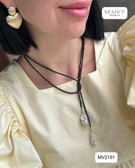 MV2191 - Dây Chuyền Đá Spinel Đen Size Nhí Hở 2 Đầu Dài 180cm Nhấn Trai Baroque Trắng