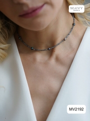 MV2192 - Dây Chuyền Đá Tự Nhiên Máu Xám Ghi Dáng Chocker
