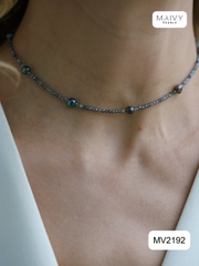 MV2192 - Dây Chuyền Đá Tự Nhiên Máu Xám Ghi Dáng Chocker