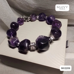 MV2209 - Lắc Tay Thạch Anh Tím Khối Mix Charm Bạc 925
