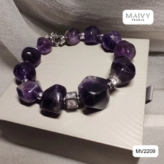 MV2209 - Lắc Tay Thạch Anh Tím Khối Mix Charm Bạc 925