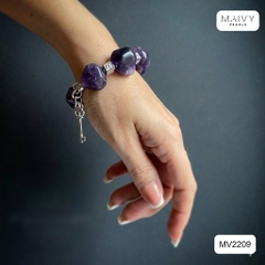 MV2209 - Lắc Tay Thạch Anh Tím Khối Mix Charm Bạc 925