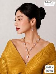 MV2214 - Dây Chuyền Baroque Vuông Màu Hồng Ánh Tím Cách Điệu Mặt Ngọc Trai Hình Thánh Giá