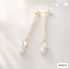MV2215 - Bông Tai Ngọc Trai Tròn Mix Trai Baroque Màu Trắng Dáng Dài