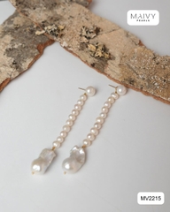 MV2215 - Bông Tai Ngọc Trai Tròn Mix Trai Baroque Màu Trắng Dáng Dài