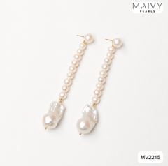 MV2215 - Bông Tai Ngọc Trai Tròn Mix Trai Baroque Màu Trắng Dáng Dài