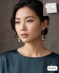 MV2216 - Bông Tai Trai Baroque Lông Công Mix Đá Tự Nhiên