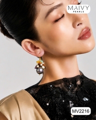 MV2216 - Bông Tai Trai Baroque Lông Công Mix Đá Tự Nhiên