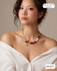 MV2217 - Dây Chuyền San Hô Đỏ Dáng Lu Mix Ngọc Trai Baroque Trắng.