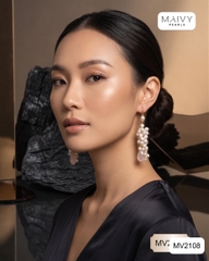 MV2218 - Bông Tai Ngọc Trai Trắng Mix Thạch Anh Hồng Kết Chùm.