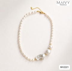 MV2221 - Dây Chuyền Ngọc Trai Trắng 7-8mm Nhấn Viên Ngọc Trai Baroque Mặt