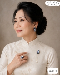 MV2225- Set Bông tai, Nhẫn, Cài áo BRQ đen ánh tím Lunéa